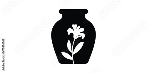 Elegant Black and White Vase with Lily Flower Silhouette: Simple, Minimalist Design for Modern Decor.