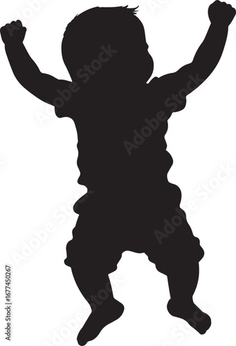 Baby Dancing with Joy Silhouette A black vector image of a baby gently bouncing, arms moving to the rhythm.