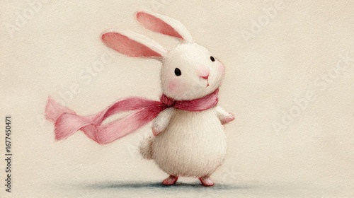 Cute bunny with pink scarf illustration
