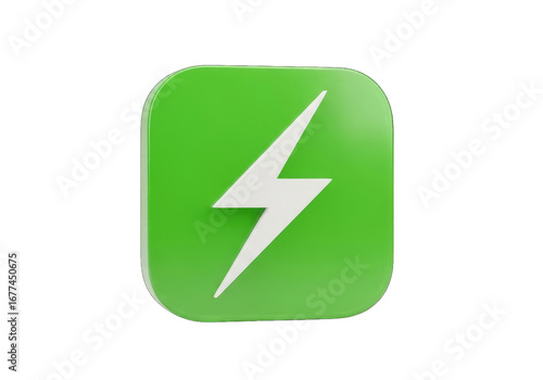 Free Download Shiny Green Square With White Lightning Bolt, Technology 3D Render Icon Design - GFXLoad