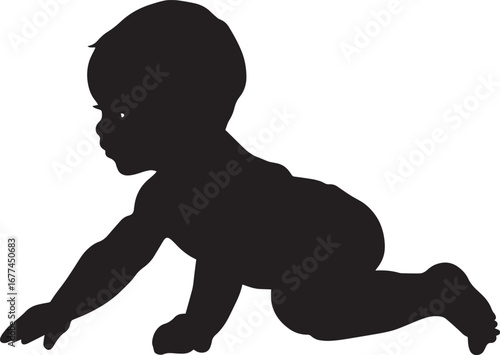 Crawling Baby Silhouette A baby on all fours, head up, one knee and hand forward. full length silhouette black vector illustration