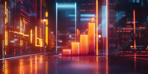 Futuristic Data Visualization of Increasing Bar Chart with Glow