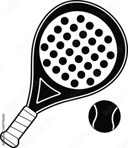 Monochromatic Padle Racket and Ball Illustration for Sports Equipment Imagery A Modern Graphic Representing Active Lifestyles and Recreational Activities with a Minimalist Aesthetic