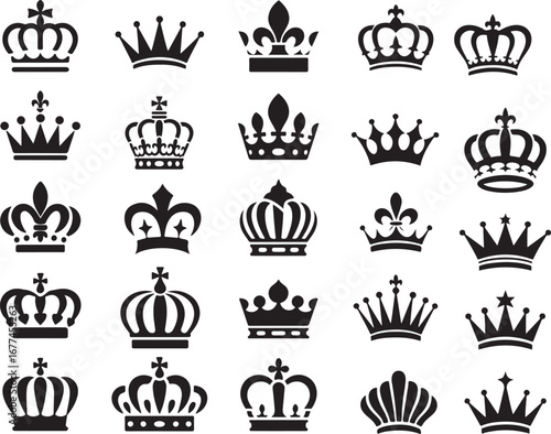 Collection of Crown Icons on Transparent Background for Royalty and Achievement Concepts