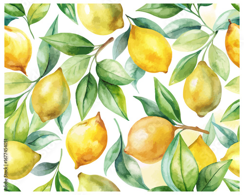 Watercolor lemon fruit seamless patterns