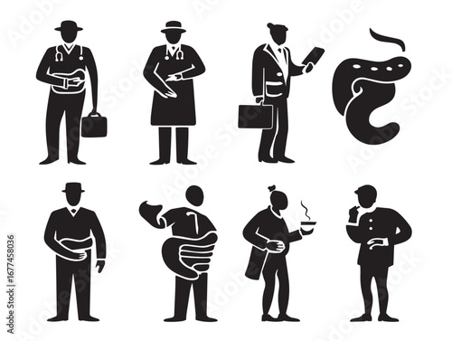 Professional Gastroenterologist Doctor Stomach Icons Set for Medical Illustration Stock