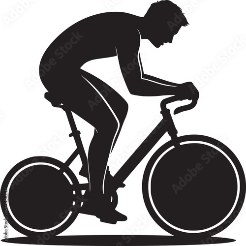 Silhouette of a cyclist riding a bicycle with a curved posture against a white background studio shot
