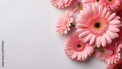 white backdrop adorned with pink gerber daisies