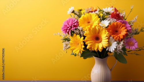 Wallpaper Mural bouquet of flowers in a vase on a yellow background Torontodigital.ca