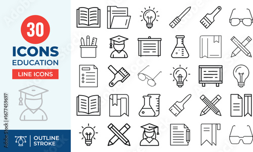 Creative Education & Knowledge Line Icons: Art, Science & Graduation