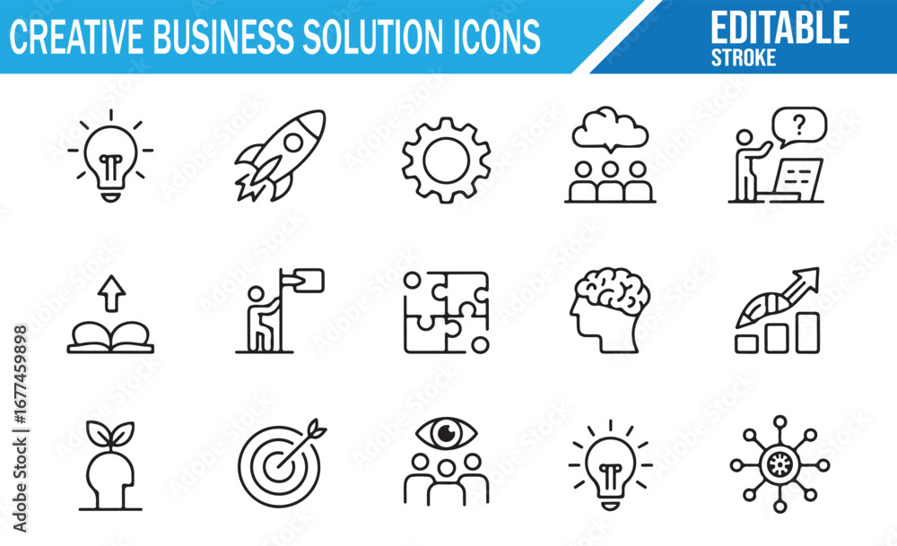 Fototapeta premium Line Art Icons for Creative Business Strategy and Success Planning