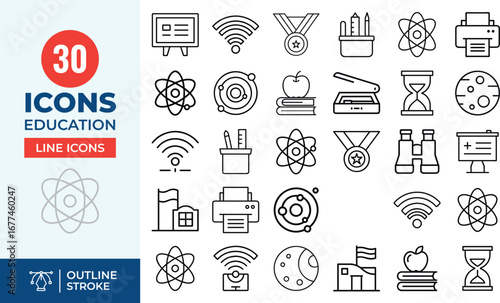  Modern Education & Science Line Icons: Digital Learning & Discovery