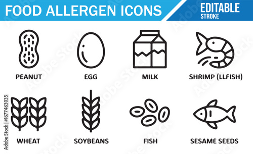 Set of Allergen Symbols for Food Packaging and Safety