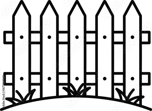 Illustration of a wooden picket fence, creating a boundary for a garden