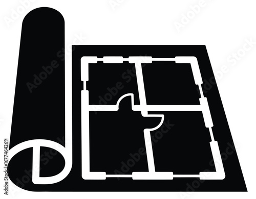 Illustration of a blueprint representing architectural design and construction planning