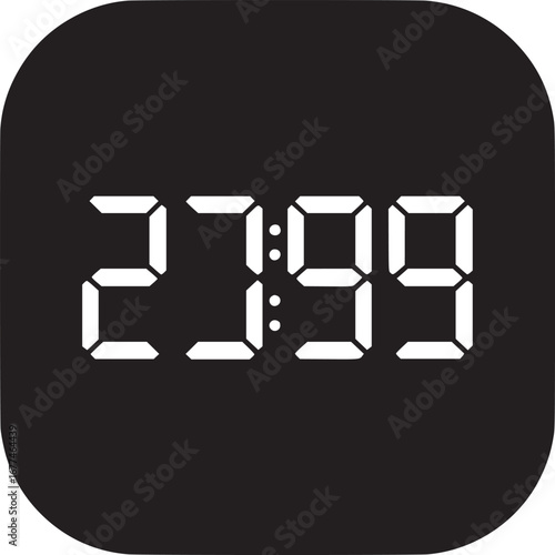 Digital clock displaying the time twenty three fifty nine on a black rounded square background