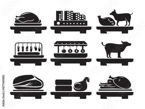 Meat Factory Product Collection Icon with Distinctive Silhouette Illustration Style