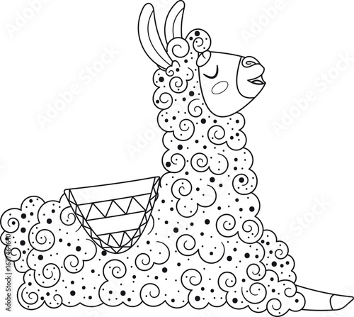 Black-and-white llama alpaca character vector illustration