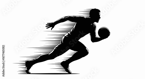Athletic silhouette of a man running with a ball, conveying speed and determination