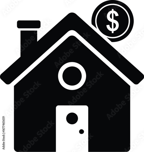 Illustration of a house with a dollar coin, representing real estate investment