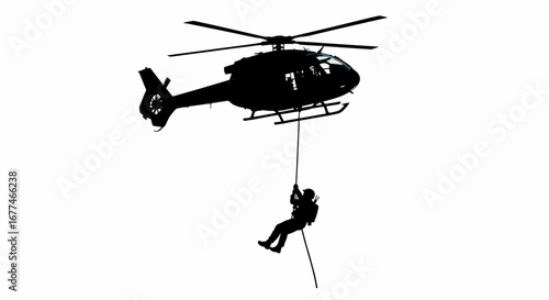 Special forces operator rappels from helicopter during rescue mission