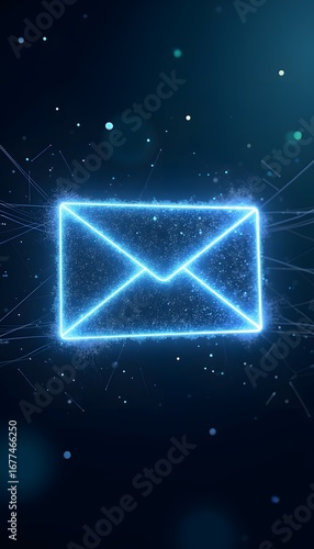 Glowing blue email symbol with circuits
