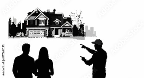 Couple admires dream home presented by real estate agent pointing out features