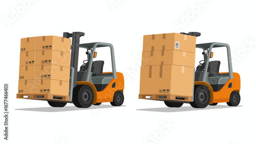 Forklifts Carrying Pallets with Cardboard Boxes in Warehouse Setting Efficiency and Logistics in Motion