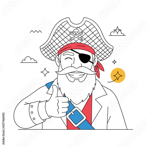 Friendly pirate captain giving a thumbs up with a jolly good show of spirit