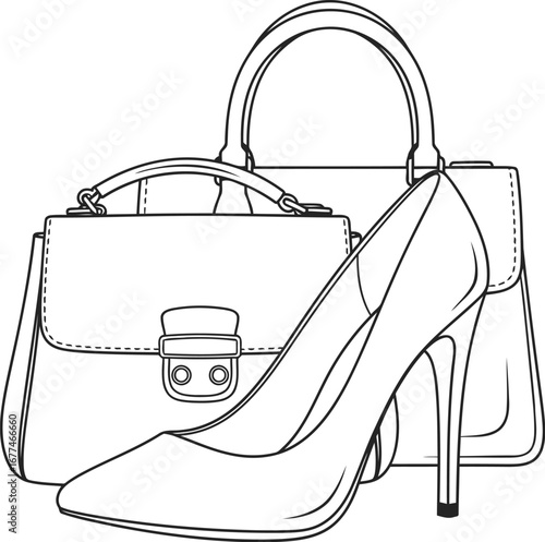 Vector art of elegant handbag and high heel shoe, a symbol of fashion and style