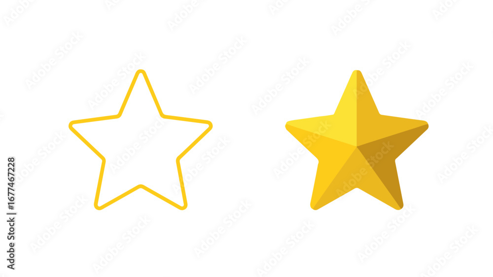 Fototapeta premium Outline and Solid Golden Star Icons on White Background