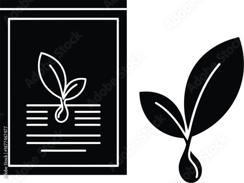 Illustration of seed package and sprout, representing growth and agriculture