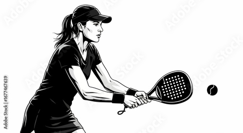 Focused female athlete plays padel tennis with determination and skill