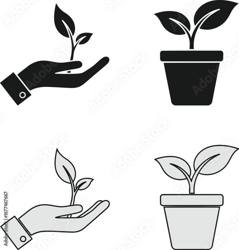 Vector art of planting and nurturing seedlings, symbolizing growth and environmental care
