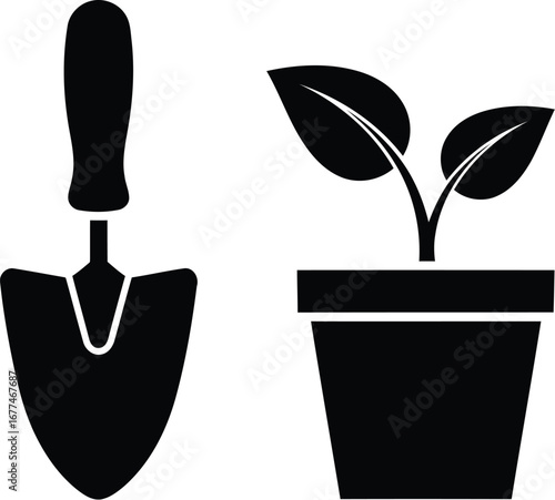Black silhouette gardening icons set