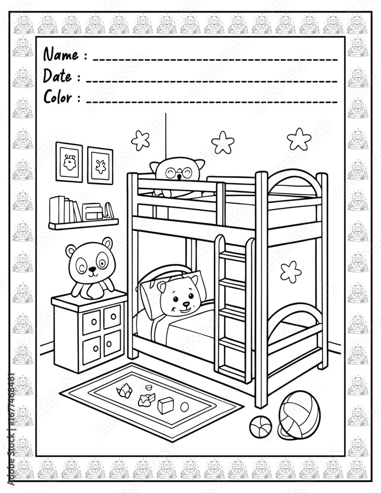 Fototapeta premium Bold and Easy Cozy Nooks Coloring Book for Adults and Kid. High resolution (300 DPI), Ready to print on standard 8.5x11-(A4) inch paper With (No Bleed), Black and White. Vector illustration