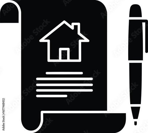 Vector art of a contract agreement for a house sale with a pen