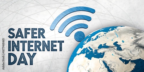 Safer internet day with earth and wi fi signal
