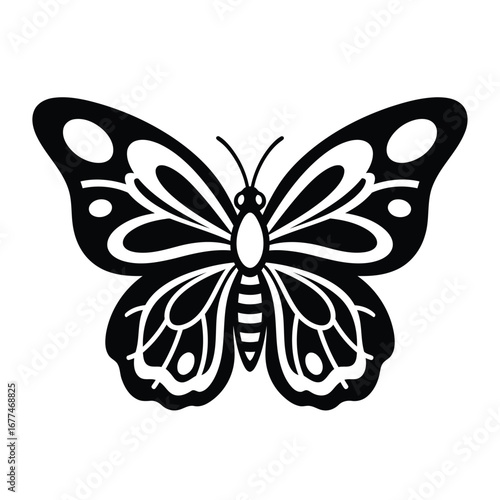 Vector art of silhouette of a beautiful butterfly with intricate wing patterns, , design element