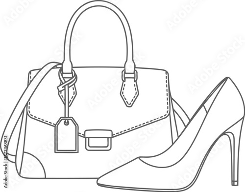 Vector art of elegant handbag and high heel shoe in a stylish fashion illustration