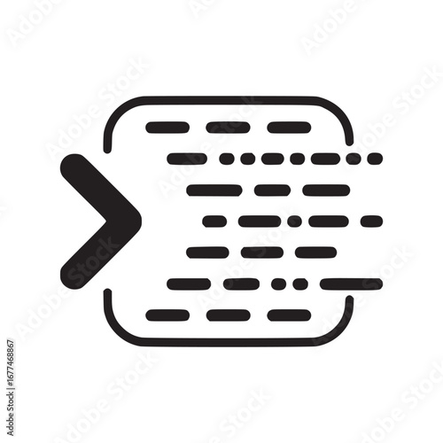 Illustration of a black arrow pointing towards a text box with horizontal lines and dots on white