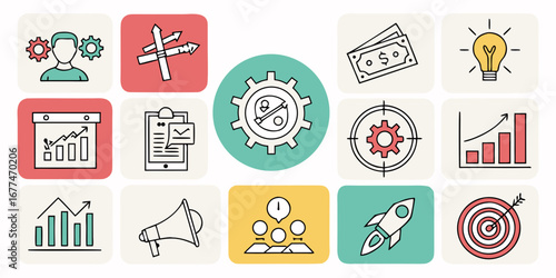 A versatile collection of flat vector icons for business, web, and health design with symbols for time, people, and more