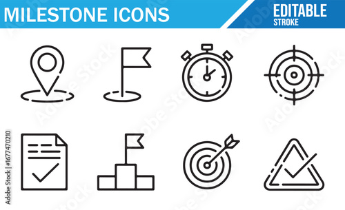 Editable milestone and progress icons for organizing and planning project goals.