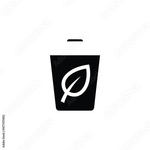 Illustration of a black trash can with a leaf symbol, representing recycling and environmental awareness