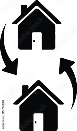 Vector art of house exchange icon representing real estate transactions and property swaps