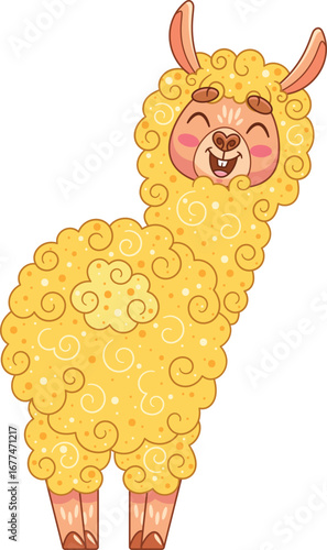 Kawaii llama alpaca smiling vector illustration