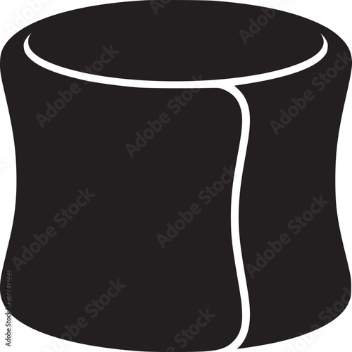 A black cylindrical shape with a curved edge on a white background in a minimalist style art