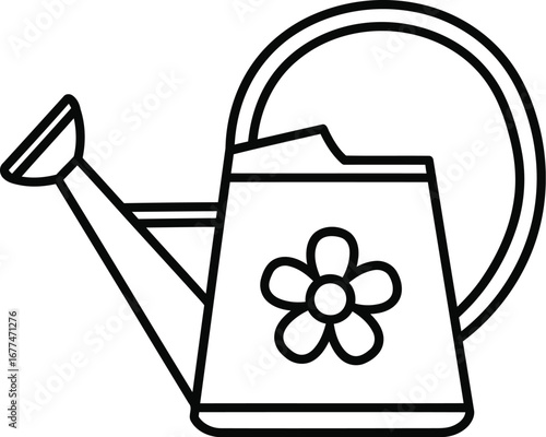 Vector art of watering can with flower, a gardening tool for watering plants