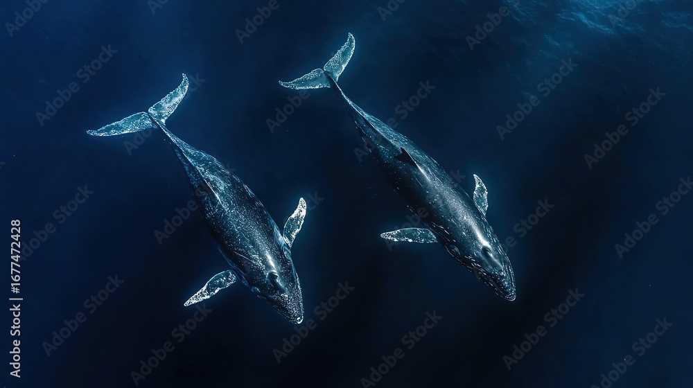 Fototapeta premium High-resolution top view of whales swimming calmly