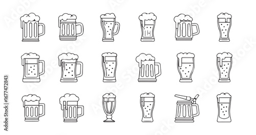 Beer Mug line art icon bundle illustration